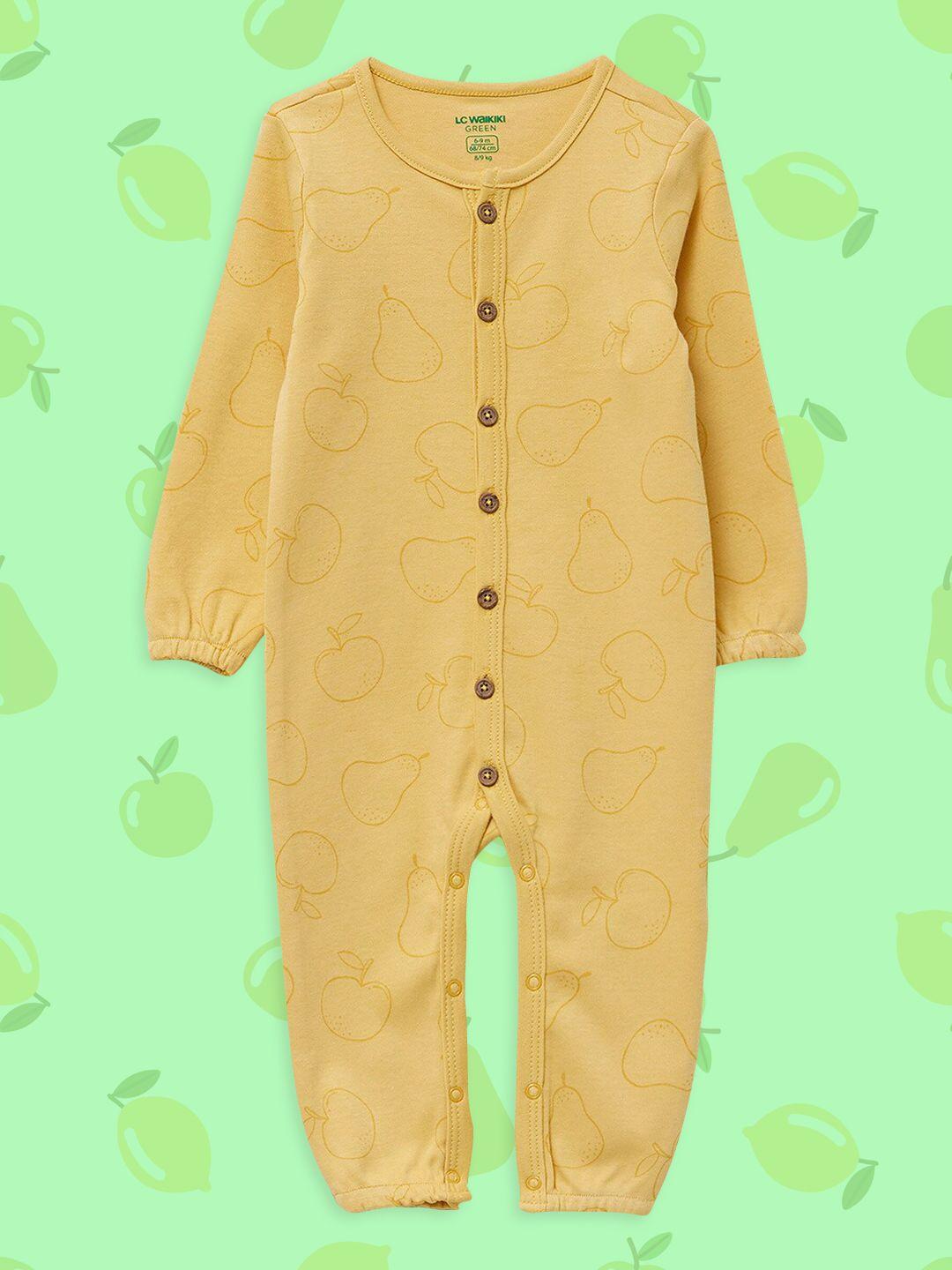 lc waikiki infant boys cream-coloured fruit print pure cotton rompers