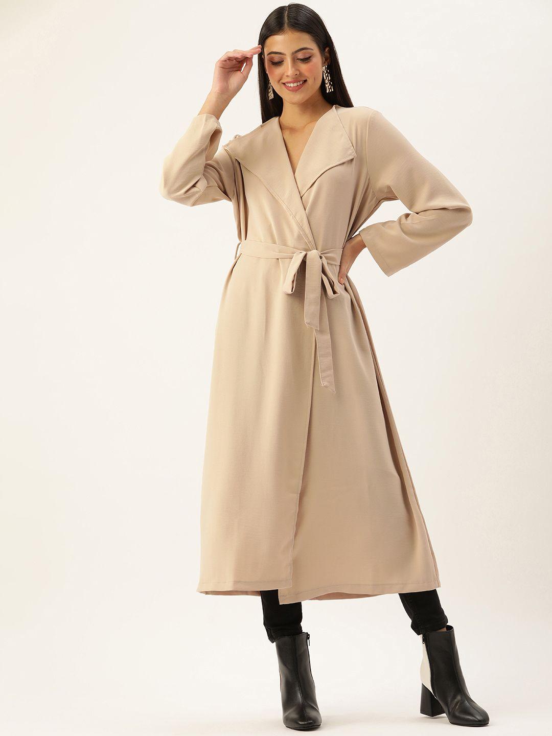 lc waikiki women solid long sleeves longline wrap coat