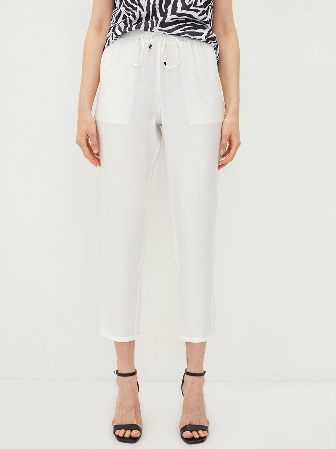 lc waikiki women white straight fit cropped trousers