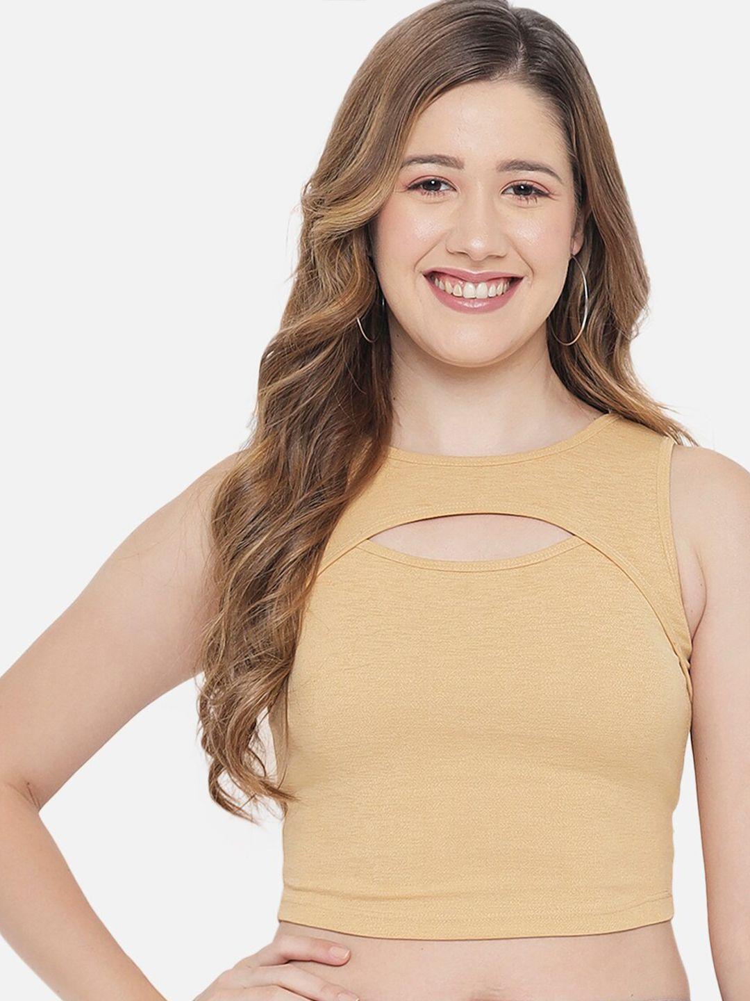 le bourgeois cream-coloured solid sleeveless crop fitted top