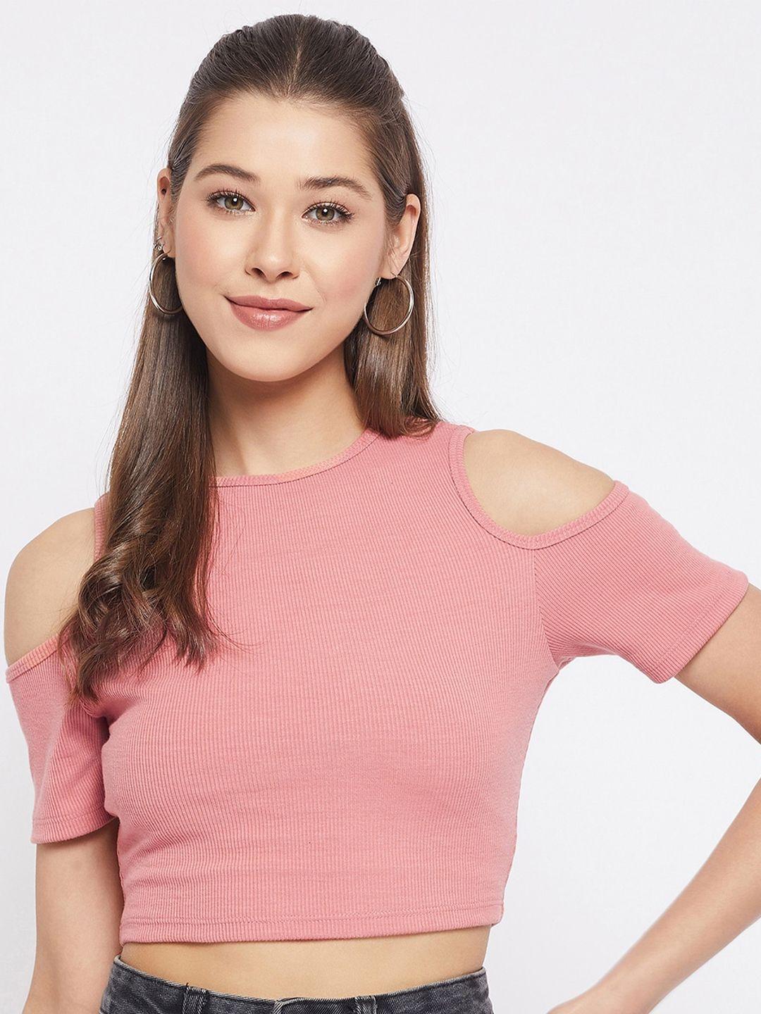 le bourgeois round neck cold shoulder crop top