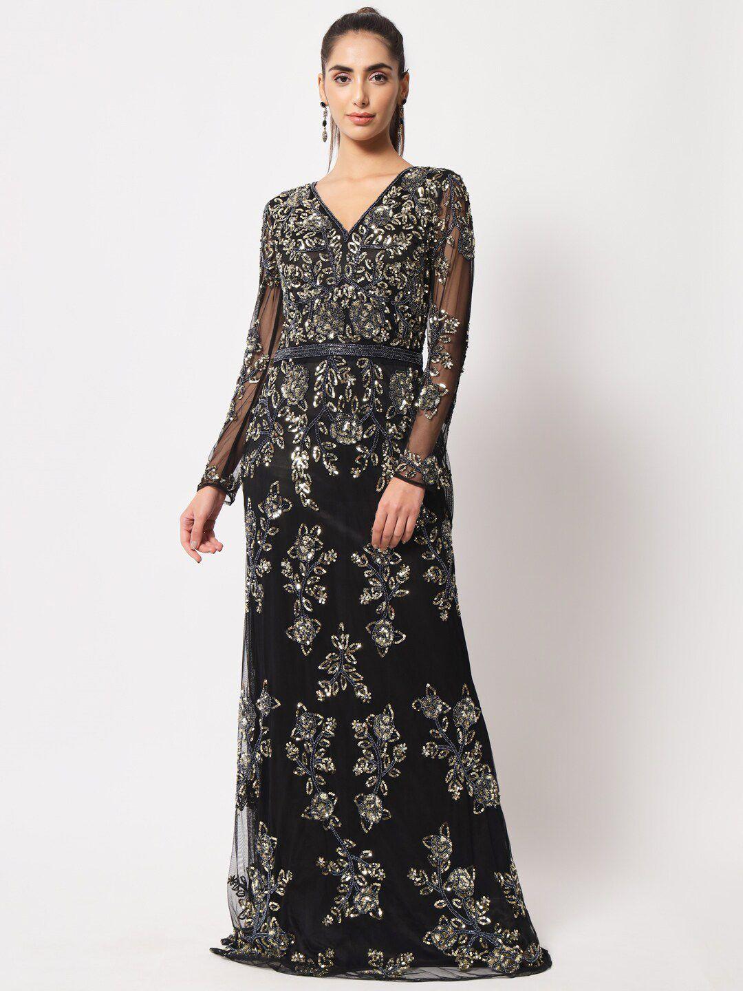 le bourgeois black floral georgette maxi maxi dress