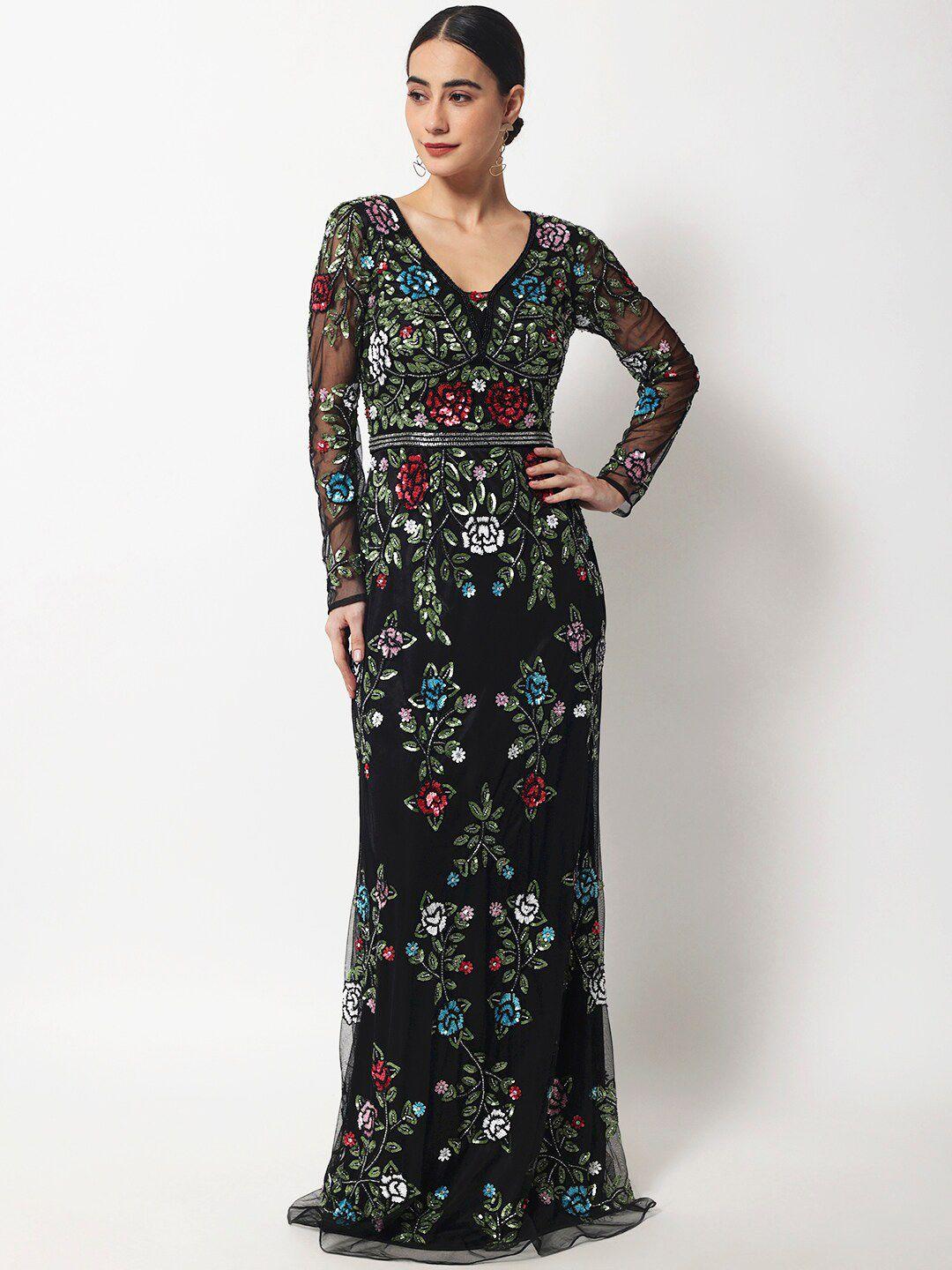 le bourgeois floral embroidered v neck sheath dress