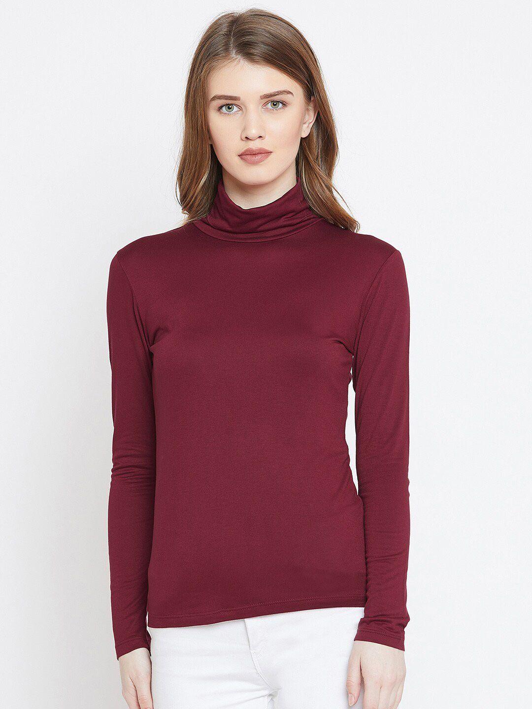 le bourgeois maroon solid cowl neck top