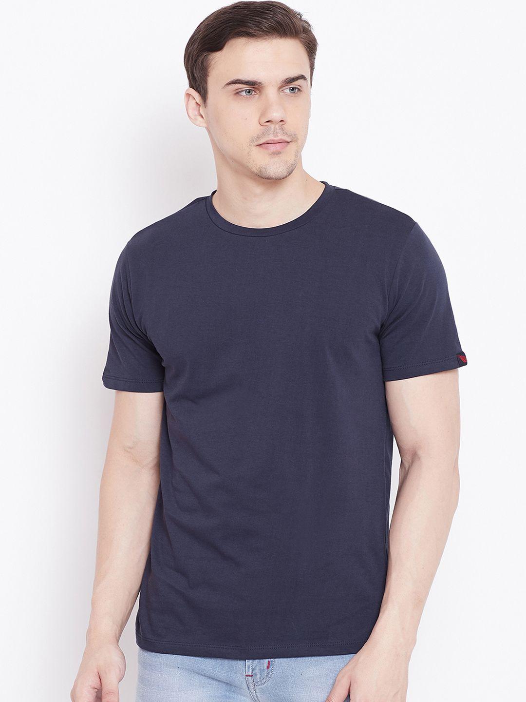 le bourgeois men navy blue solid round neck pure cotton t-shirt