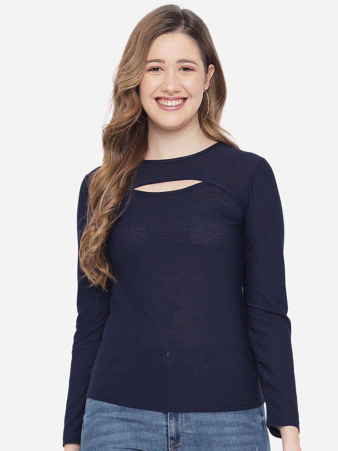 le bourgeois navy blue solid cut out top