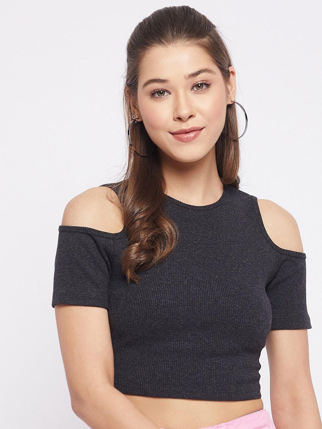 le bourgeois round neck cold-shoulder sleeves fitted crop top
