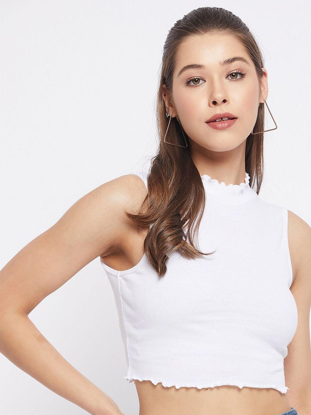 le bourgeois white solid fitted crop top