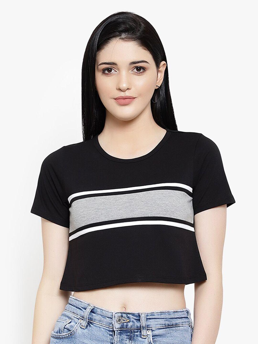 le bourgeois women  black & grey colourblocked crop top