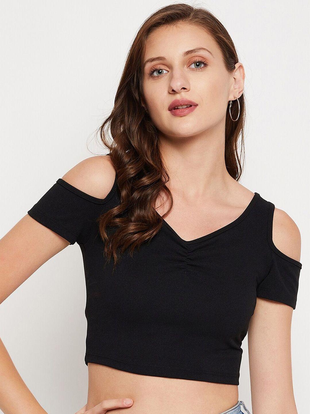 le bourgeois women black cold shoulder crop top