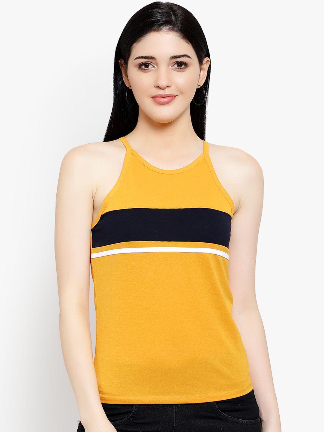 le bourgeois women mustard yellow & black striped tank top