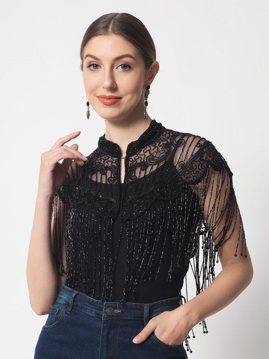 le bourgeois women party embellished crop sheer shrug