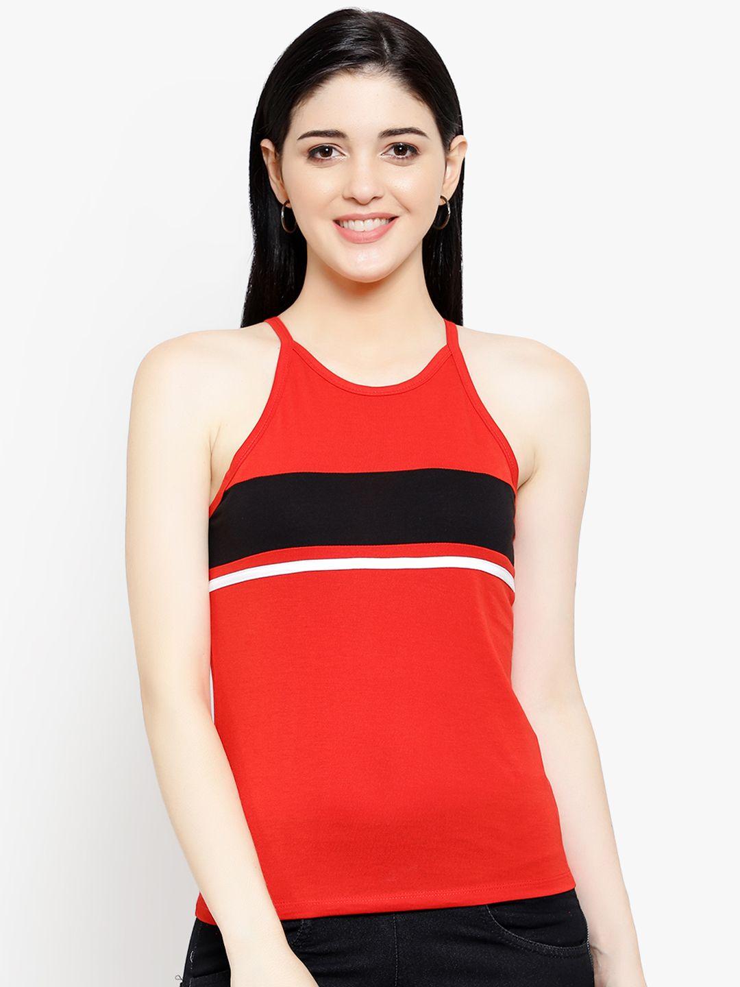 le bourgeois women red & black striped tank top