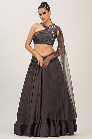 lead grey hand embroidered lehenga set