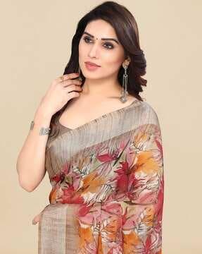 lead print chiffon saree