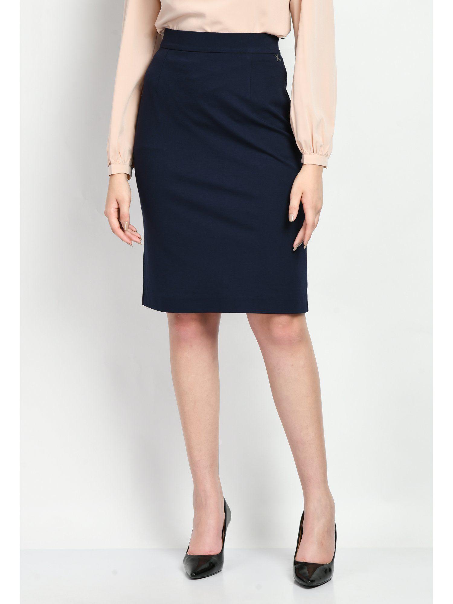 leadership solid 4 way stretch pencil skirt - navy