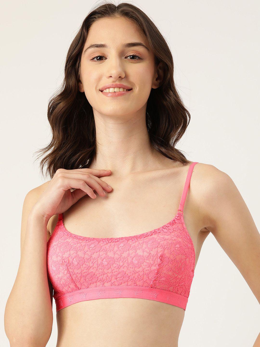leading lady women pink floral lace upper everyday seamless non-wired bra