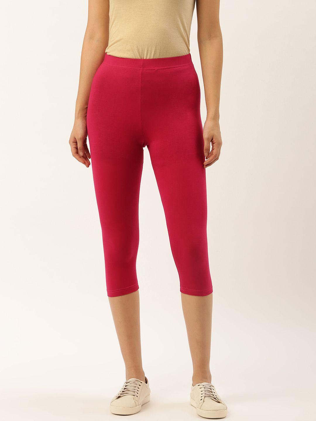 leading lady women pink solid 3/4th length leggings