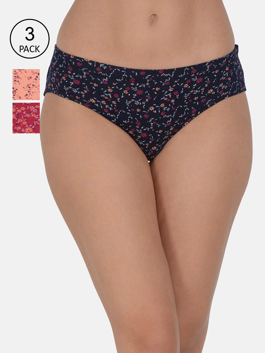 leading lady  women pack of 3 printed cotton mid-rise hipster briefs hp-p-9052