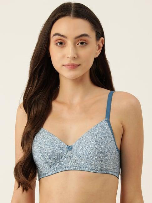 leading lady blue printed full coverage padded t-shirt bra