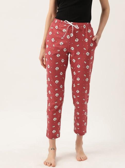 leading lady dark red printed lounge pants