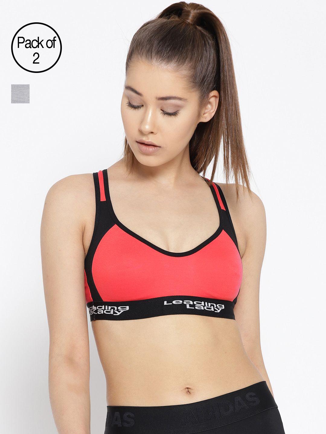 leading lady pack of 2 colourblocked non-wired non padded sports bras m-koko