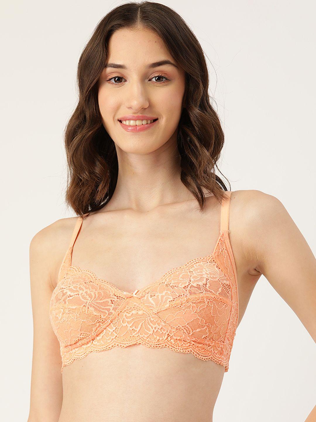 leading lady peach-coloured  floral lace bra  ll-1027