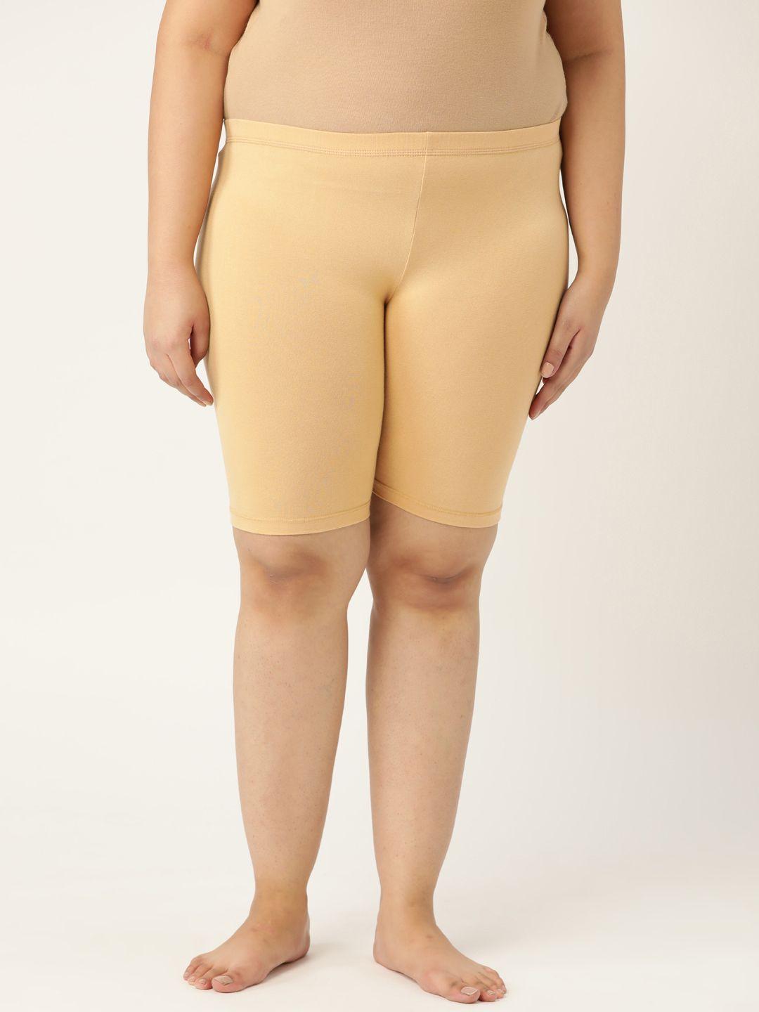 leading lady woman beige pure cotton solid high-rise lounge shorts