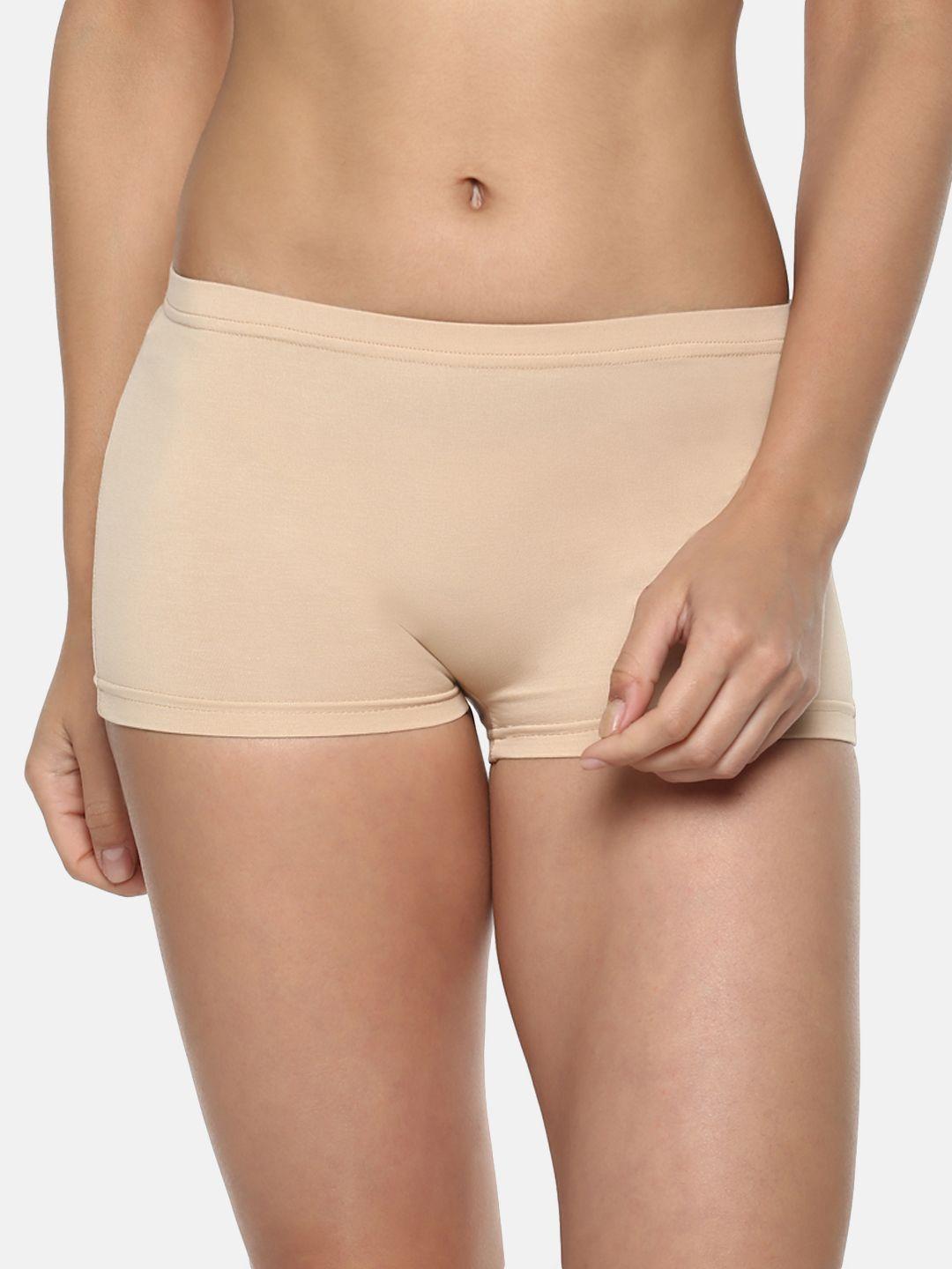 leading lady women beige solid boy shorts