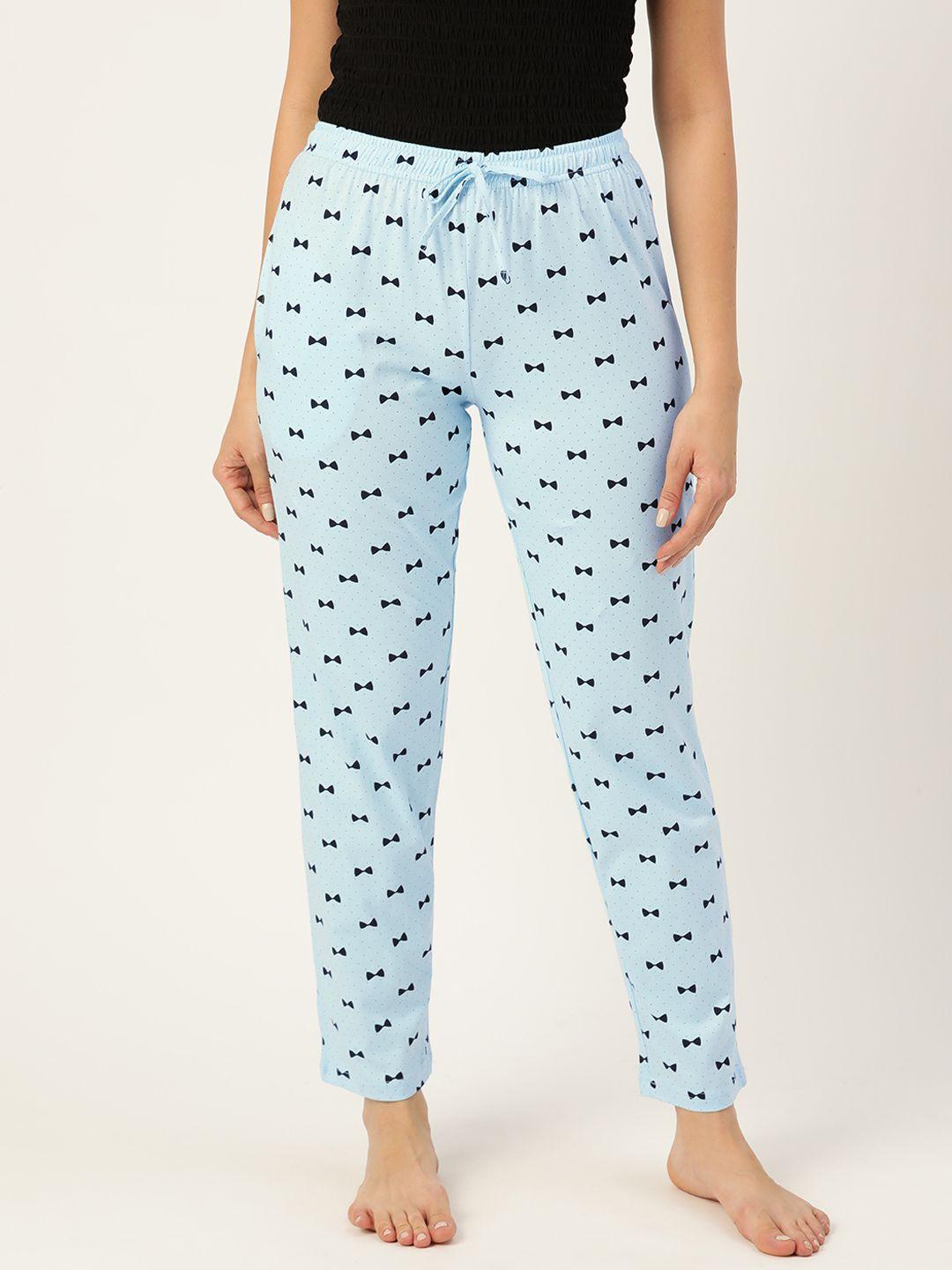 leading lady women blue & black conversational printed lounge pants