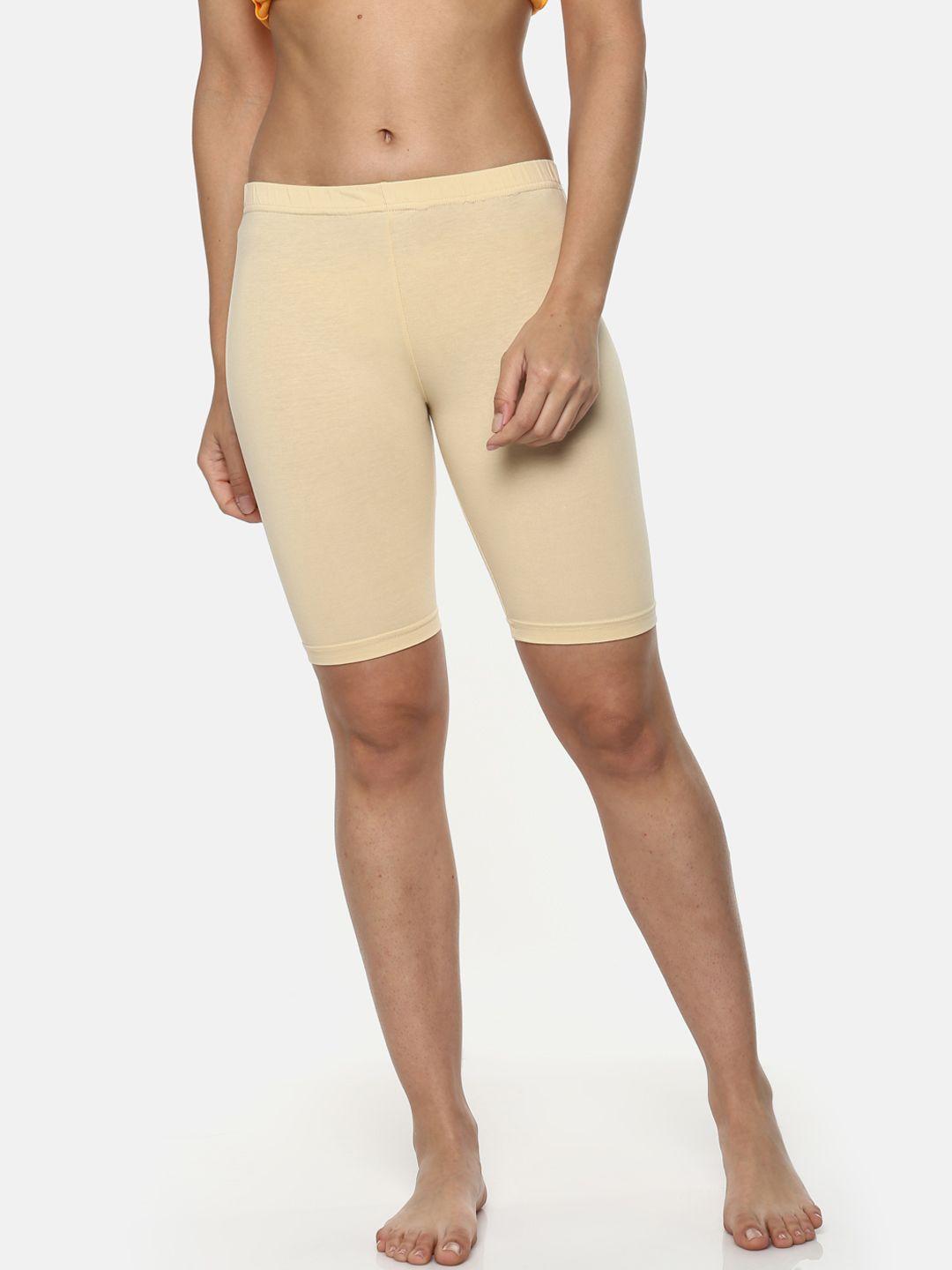 leading lady women cream-coloured solid lounge shorts c-short