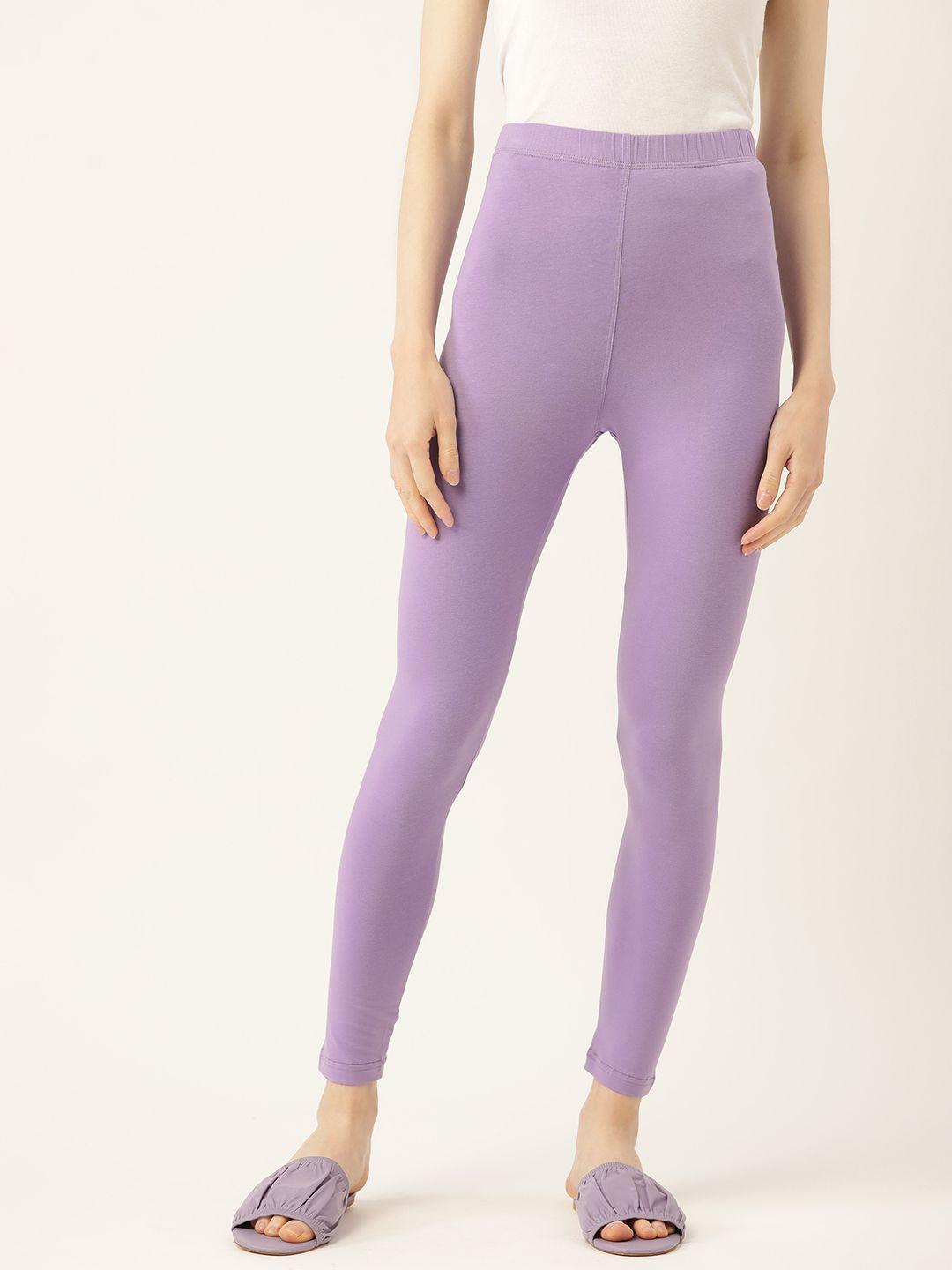 leading lady women lavender solid ankle length leggings