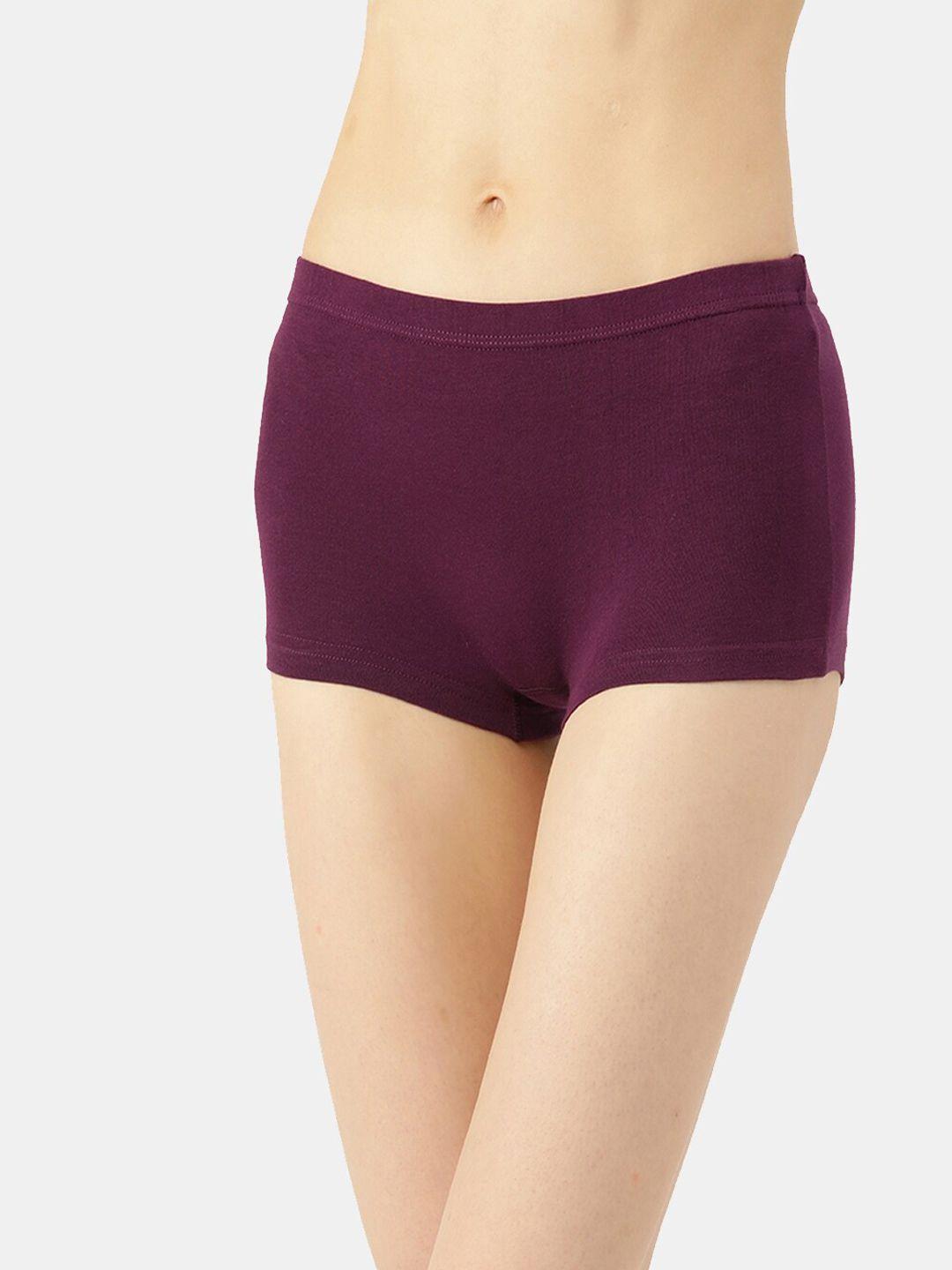 leading lady women maroon solid boy shorts