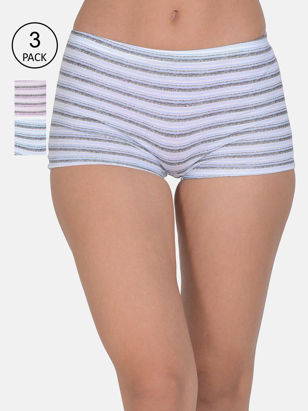 leading lady women pack of 3 striped boy shorts ll-joy/pr/13