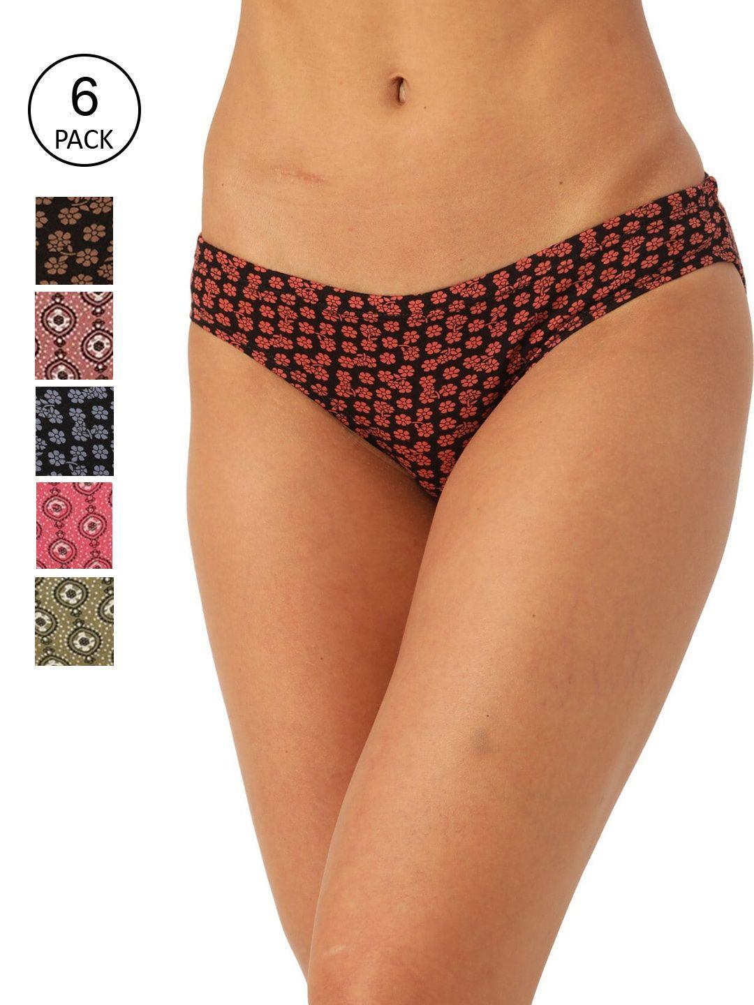 leading lady women pack of 6 printed pure cotton bikini briefs