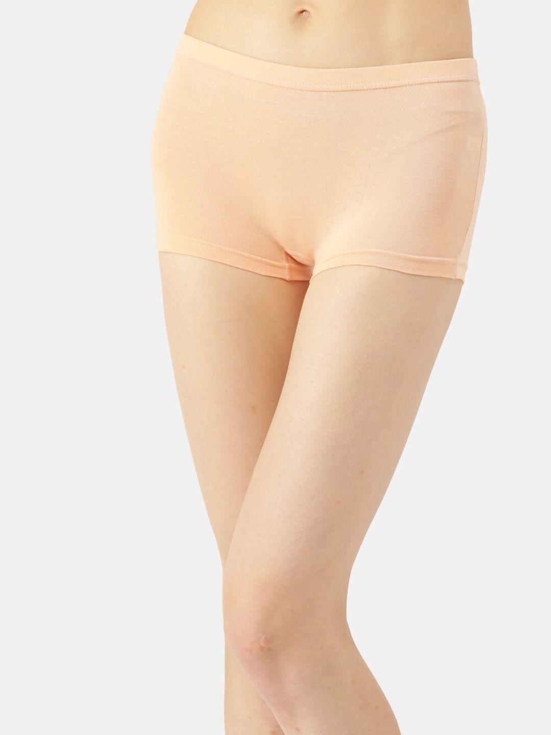 leading lady women peach-coloured solid boy shorts