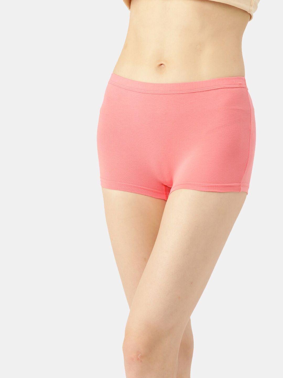 leading lady women peach-coloured solid boyshorts briefs