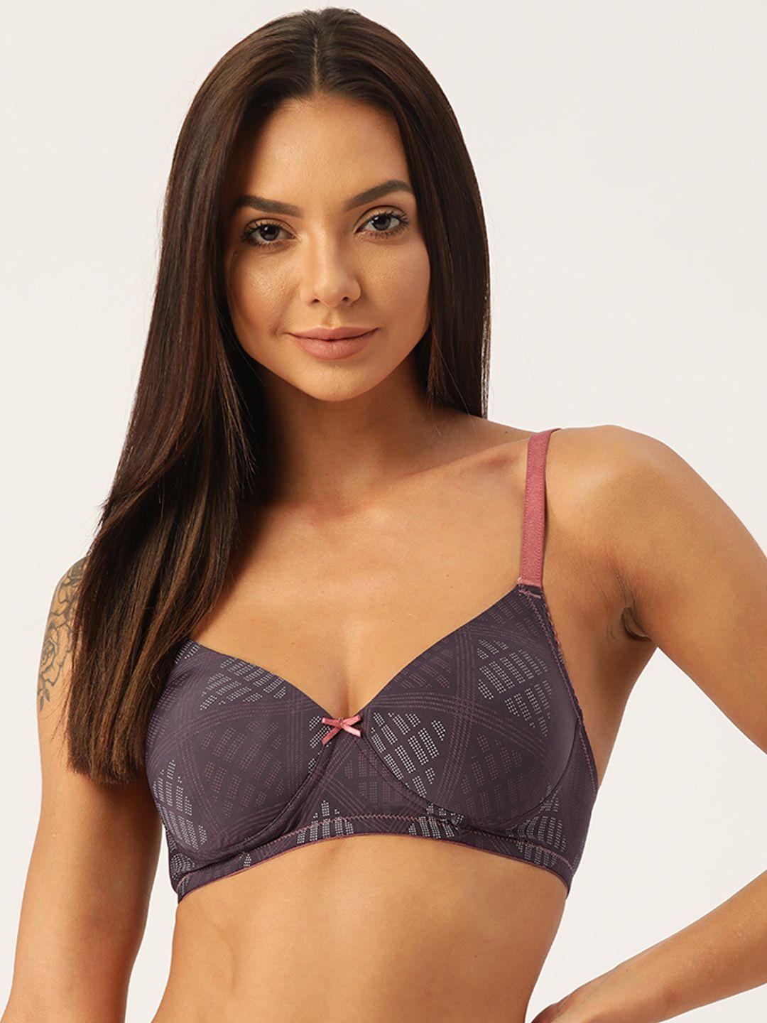 leading lady women purple & white abstract bra heavily padded