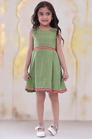 leaf green embroidered dress for girls