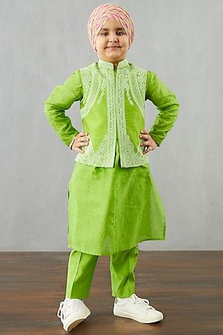 leaf green kurta set with bandi jacket