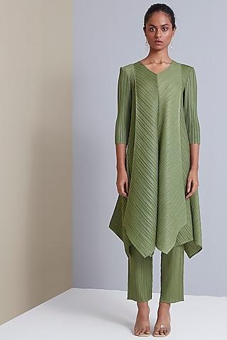 leaf green polyester tunic set