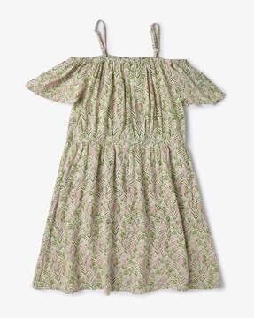 leaf print fit & flare dress