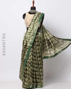 leaf print saree with lace border