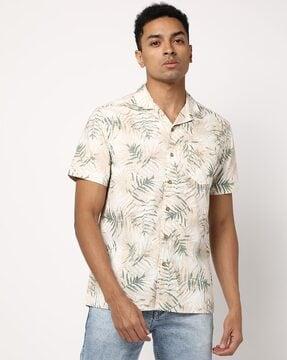 leaf print slim fit shirt