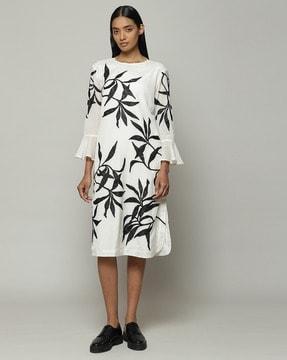 leaf crewel embroidered luxe voile dress