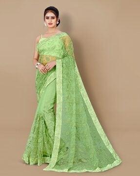 leaf embroidered net saree