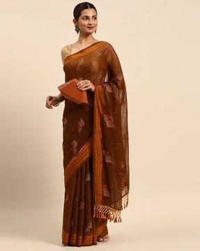 leaf embroidered saree with tassels