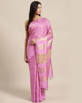 leaf embroidered traditional saree with tassels