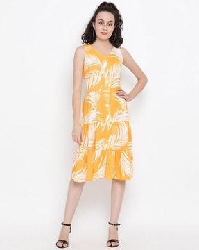 leaf fit and flare dress