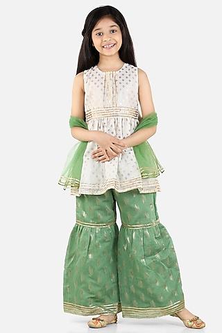 leaf green cotton chanderi sharara set for girls